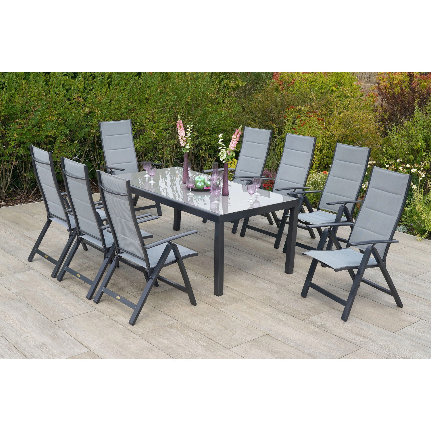 Merxx Florenz Set 9-tlg. Gartentisch 190 x 100 cm Halbrundprofil günstig online kaufen