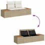 Beiges 6-teiliges vidaXL Garten-Sofa-Set aus Poly Rattan mit Stauraum und höhenverstellbarem Tisch.