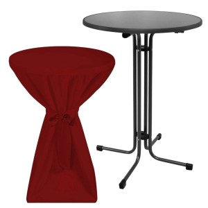 Beautissu Sylt Stehtisch Ø 80cm Grau mit Premium Stehtischhusse Ø 80cm Bordeaux