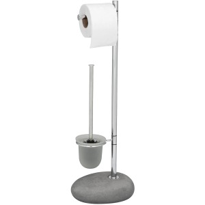 Wenko Stand WC-Garnitur Pebble Steingrau mit WC-Bürste und Toilettenpapierhalter.