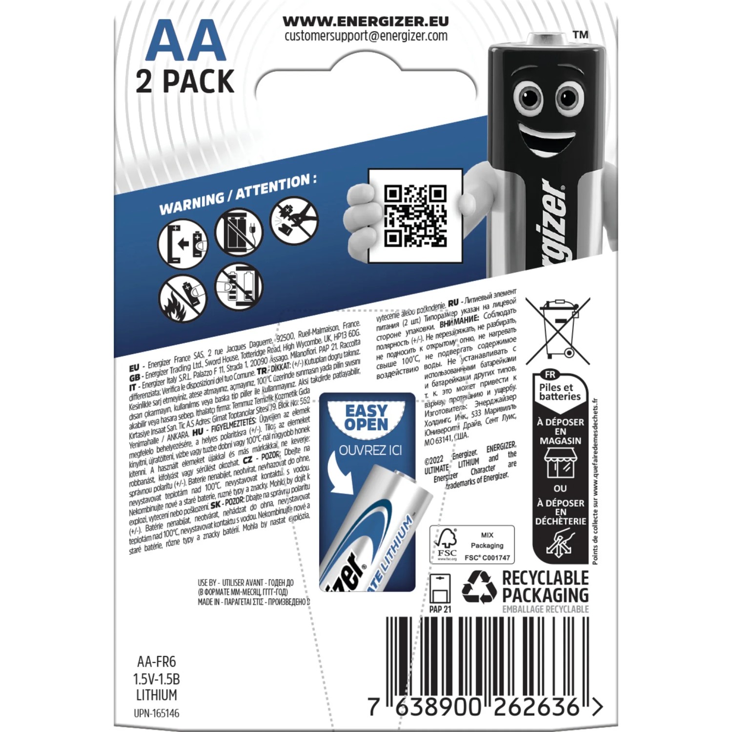 Energizer Ultimate Lithium AA Batterien, 2er-Pack. Langlebige Mignon Batterien für Geräte mit hohem Energiebedarf.