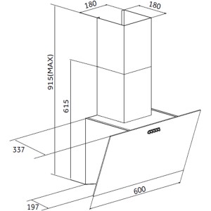 Technische Zeichnung PKM Dunstabzugshaube S23-60 BPX, Maße und Details der Kopffreihaube.