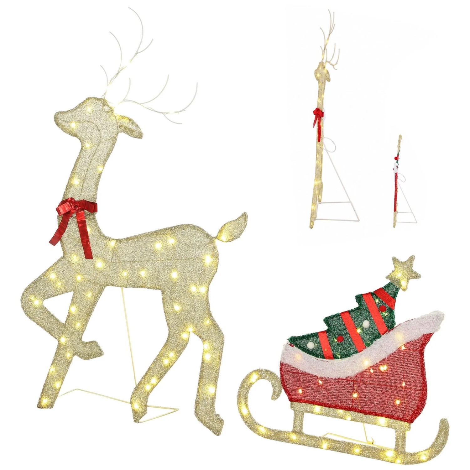 Outsunny Beleuchtete Weihnachtsdekoration Metall Polyester 80 x 23 x 125 cm Gold Rot Grün