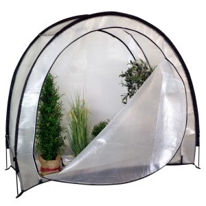Transparentes Frostschutzhaus Ice Extrem mit Pflanzen, ideal zum Überwintern von Kübelpflanzen.