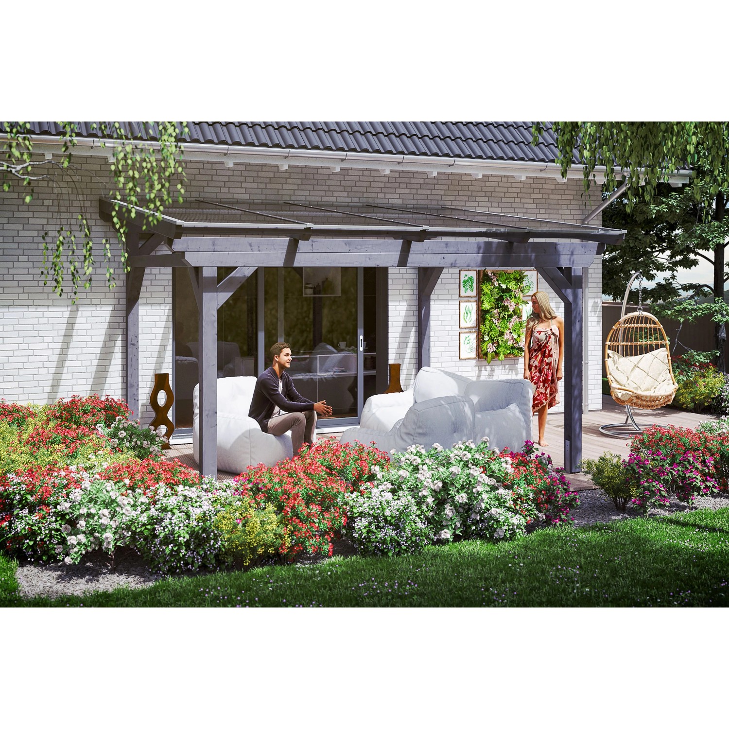 Skan Holz Terrassenüberdachung Sanremo 434 x 300 cm Leimholz Schiefergrau günstig online kaufen