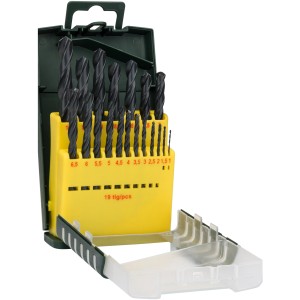 Bosch HSS-R Metallbohrer-Set, 19-teilig im grünen Koffer mit gelbem Einsatz.