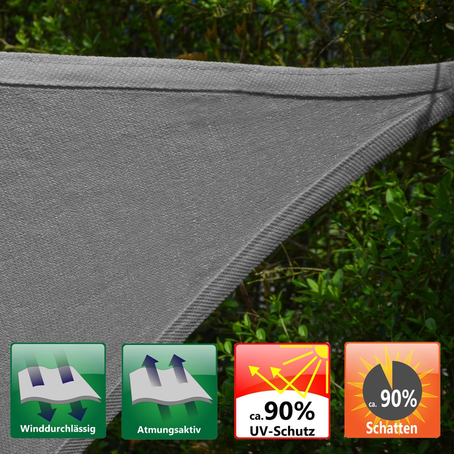 Graues, rechteckiges AMANKA Sonnensegel (1x2m) aus wasserdurchlässigem HDPE-Gewebe mit UV-Schutz.