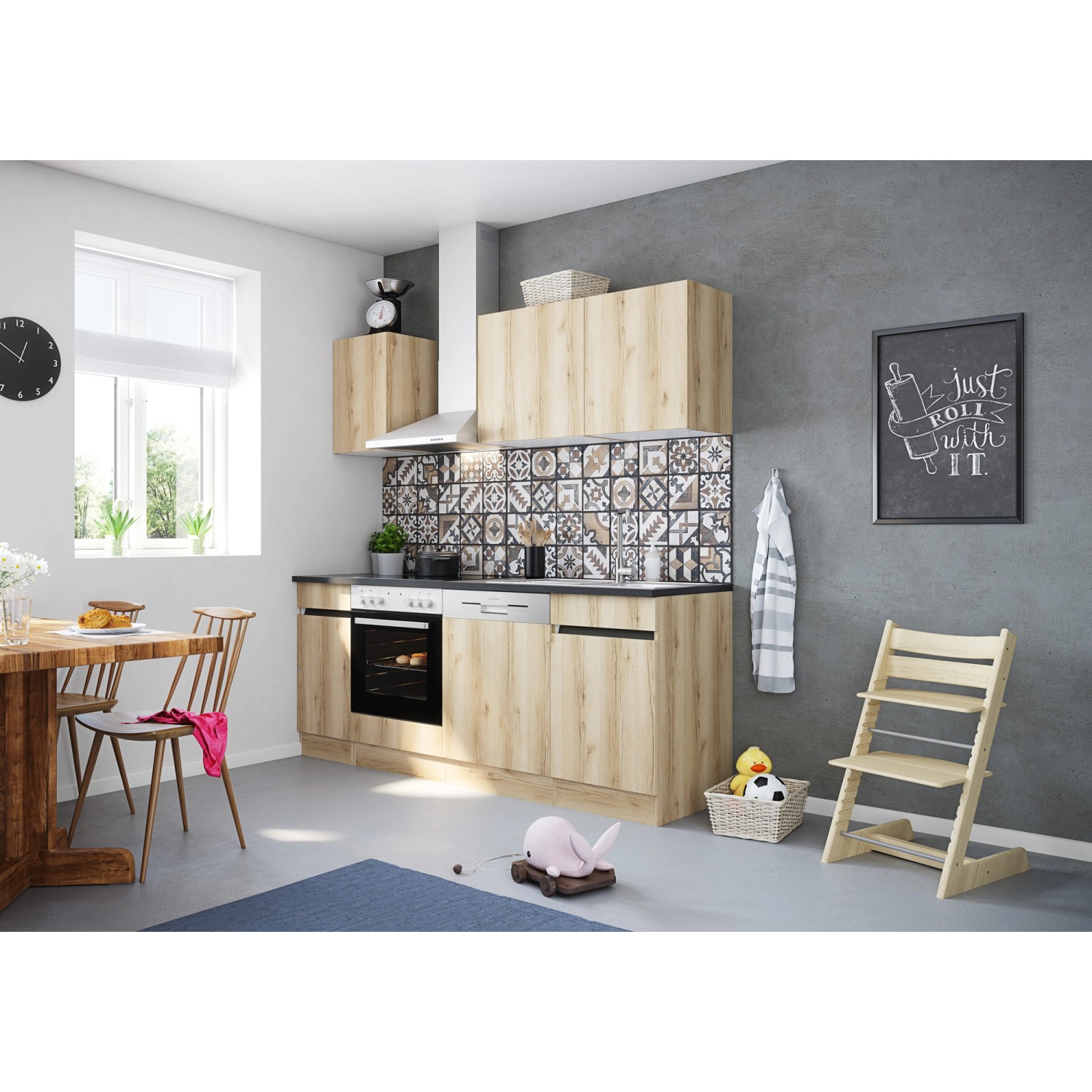 Optifit Küchenzeile/Küchenblock OPTIkombi Kaya290 ohne E-Geräte 210 cm Breite Wildeiche NB