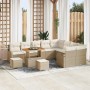 Beiges 12-teiliges vidaXL Garten-Sofa-Set aus Poly Rattan mit Tisch und Kissen.