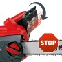 Einhell GE-EC 2240 Elektro-Kettensäge: Detailaufnahme der Kettenbremse mit rotem "STOP"-Schild.