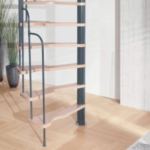 Treppen Intercon Raumspartreppe Skidoo Plus Halbgewendelte Spindeltreppe für Deckenöffnung 120 x 60 cm Metallfarbe Polar-Weiß Stufen Buche
