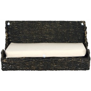 Schwarze Silvio Design Wandliege aus Seegras mit beigem Kissen für Katzen.
