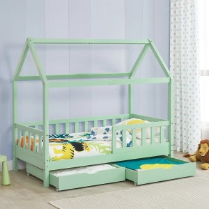 Mintfarbenes Juskys Kinderbett Marli 90x200 cm mit Bettkasten und Lattenrost.