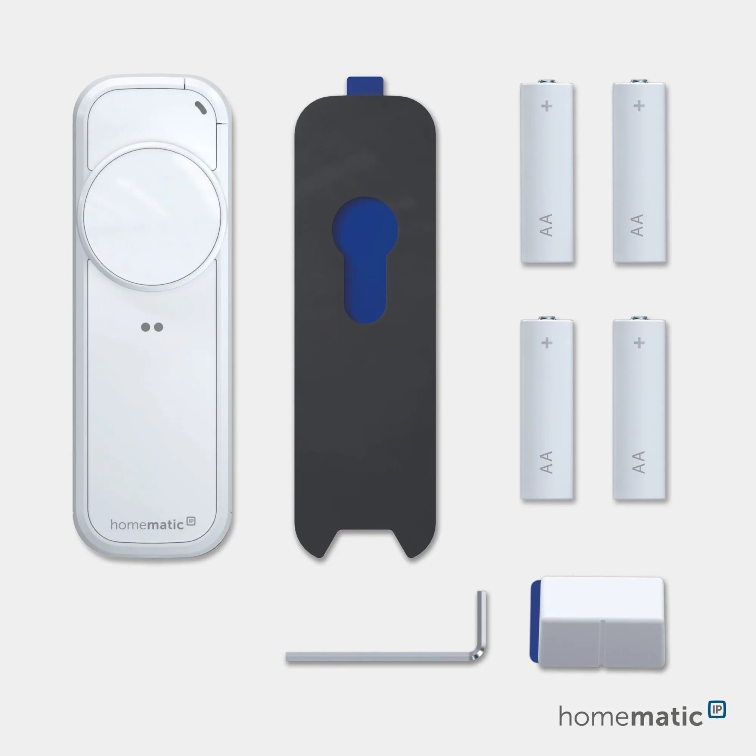 Homematic IP Türschlossantrieb pro: Antrieb, Montageplatte, Batterien und Zubehör für Hausautomation.
