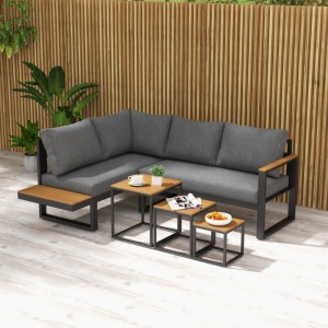 Outsunny Garten Sofa Set, dunkelgraues Lounge Set mit drei Couchtischen und Aluminiumgestell.