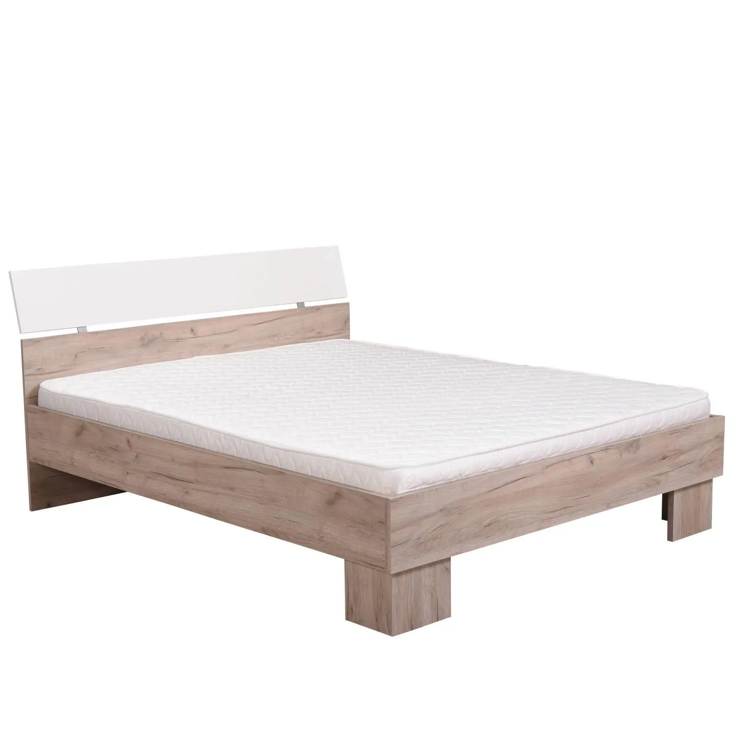 Homestyle4u Holzbett 160x200 cm Doppelbett mit Lattenrost Grau Eiche Weiß