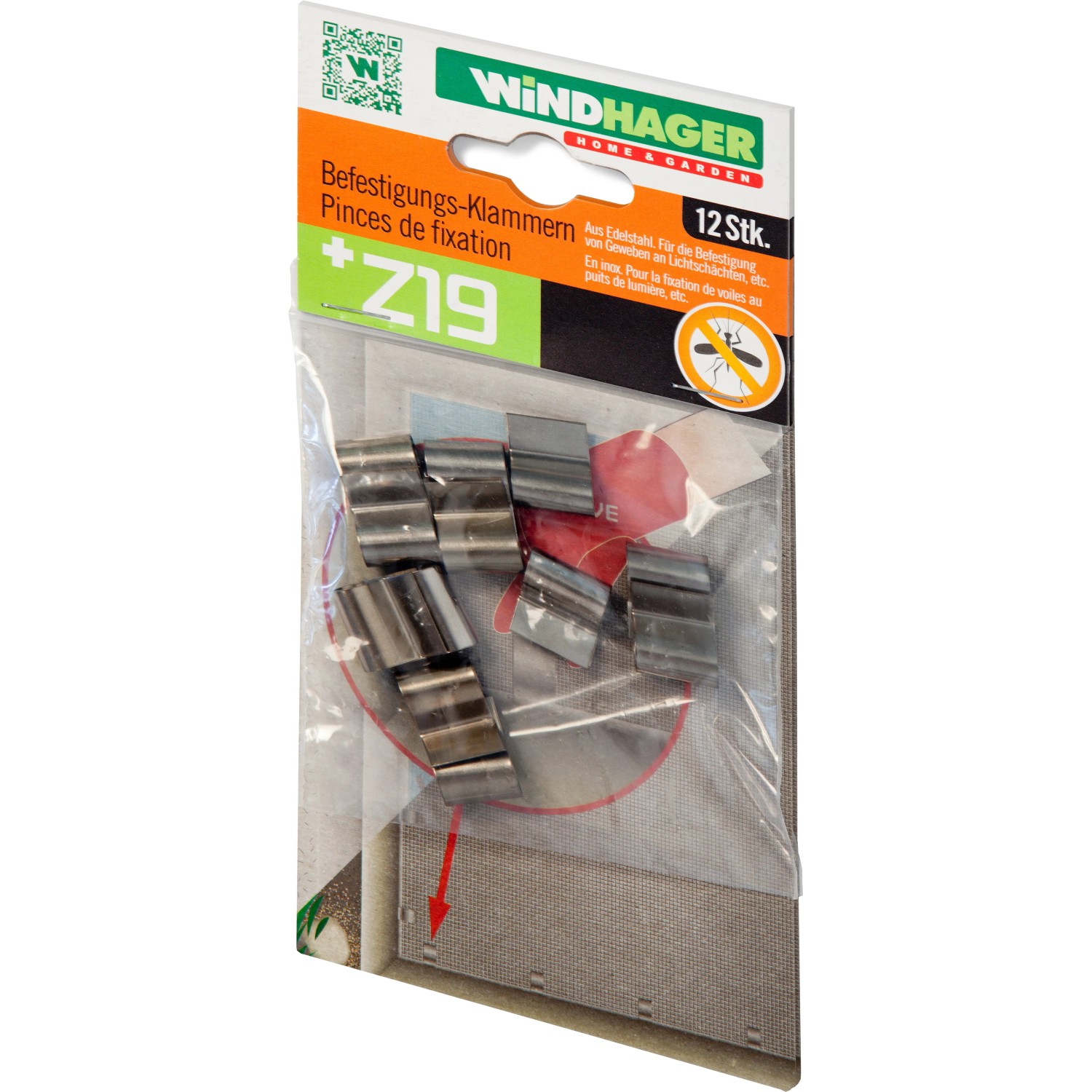 Windhager Edelstahlklammern, 12 Stück, zur Befestigung von Fliegengittern.