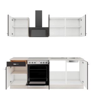 OPTIFIT Faro220 Küchenzeile 210 cm in Anthrazit mit E-Geräten und Spüle.