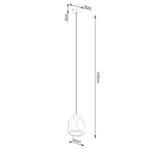 Skizze der weißen Sollux Lighting Pendelleuchte Keramik Mint mit Maßangaben.