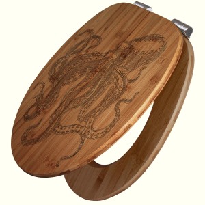 Banjado WC-Sitz aus Bambus mit Oktopus-Gravur und Absenkautomatik.