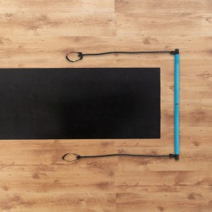 Relaxdays Pilates Stange Eisen Blau mit Widerstandsbändern 93 cm 0,9 kg