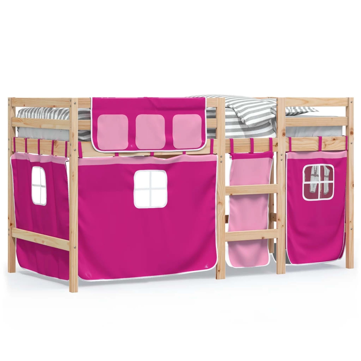 vidaXL Kinderhochbett mit Vorhängen Rosa 90x200 cm Massivholz Kiefer 328381 günstig online kaufen