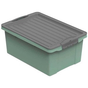 Grüne Rotho Stapelbox Compact A4, 13 Liter mit grauem Deckel. Aufbewahrungsbox aus robustem, recyceltem Kunststoff.