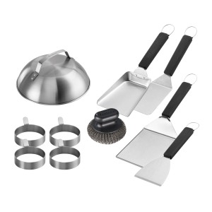 Enders Plancha-Set: Grillutensilien mit Wender, Spachtel, Schaufel, Dome, Bürste und Ringen.