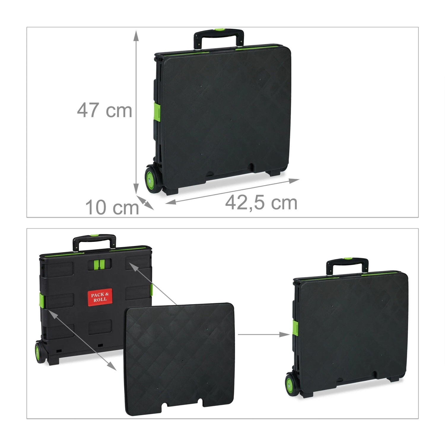 Relaxdays Einkaufstrolley ABS Aluminium Grün Klappbar 99 cm x 45,5 cm x 37,5 cm 3 kg_5