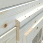 Detailansicht: Palmako Ella Holz-Gartenhaus, graues, tauchgrundiertes Holz.