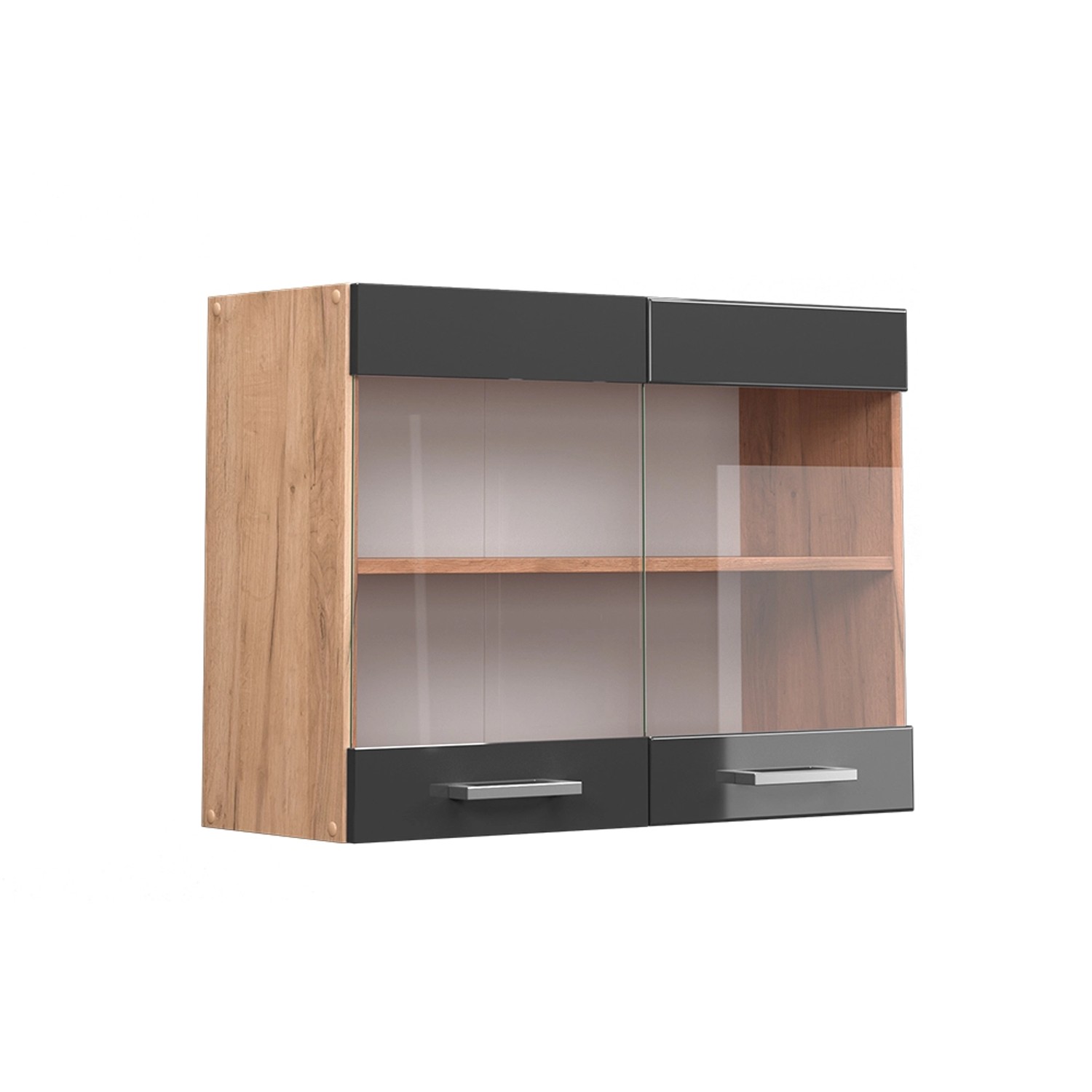 Vicco Küchenglasschrank R-Line Anthrazit Hochglanz/Goldkraft Eiche 80 cm