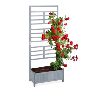 Relaxdays Pflanzkasten mit Spalierwand Tannenholz Metall Kunststoff Grau Rankhilfe Sichtschutz 171 cm x 71,5 cm x 32 cm 6 kg