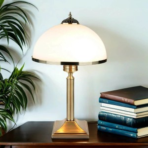 EASYLIGHT Tischlampe Glas Metall 50 cm Hoch In Messing Antik E27 Jugendstil