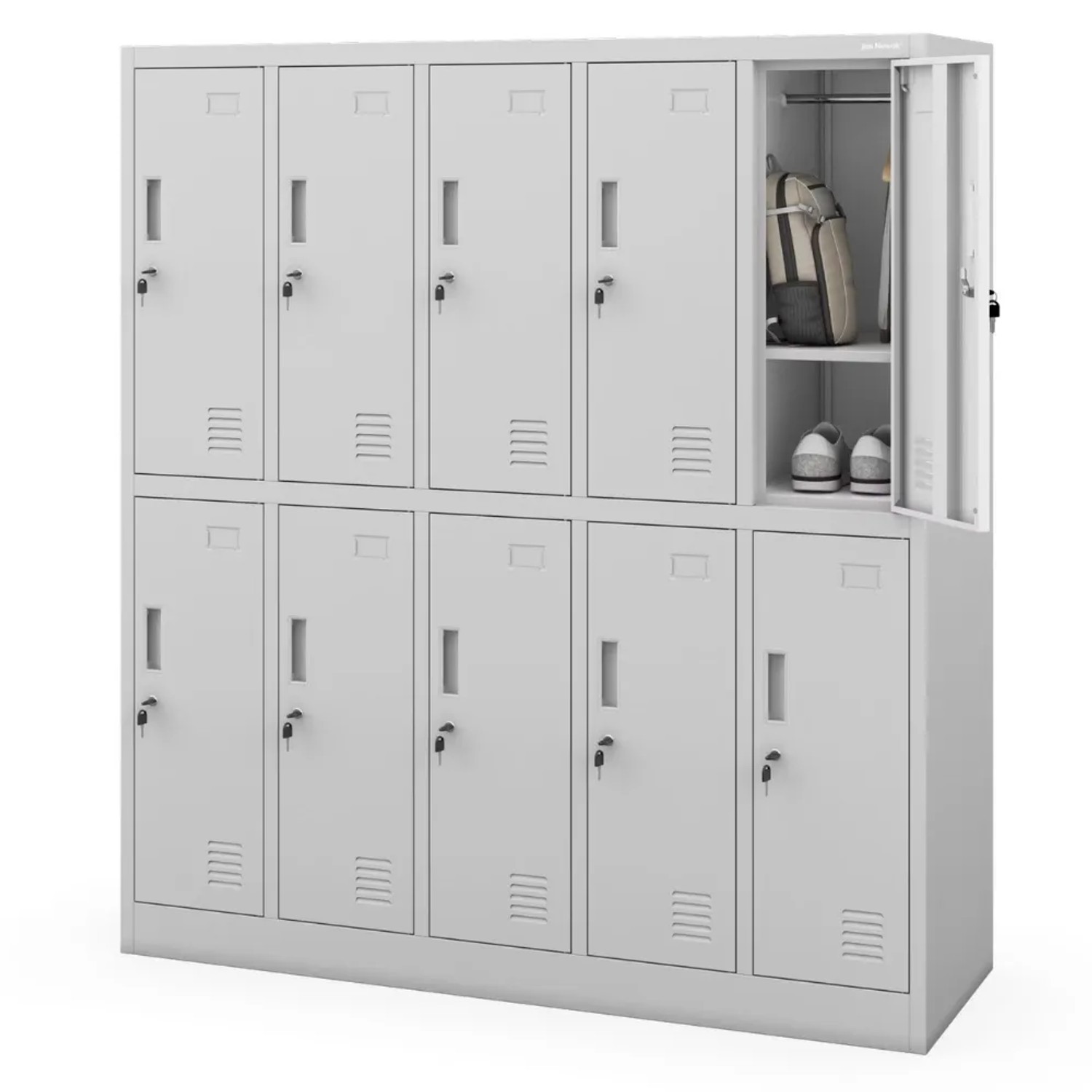 JAN NOWAK Umkleideschrank Spind BARTUS 10 Abteile Etikettenhalter Lüftungsschlitze Umkleidespind Schließfachschrank 150x136x45cm Grau