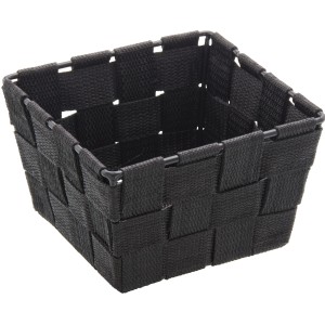 Quadratischer, schwarzer Wenko Aufbewahrungskorb Adria Mini aus Kunststoffgeflecht.