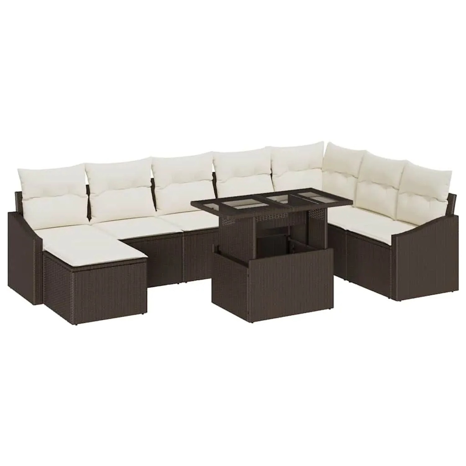 vidaXL Sofa Set mit Kissen 9-Tlg Braun und Creme Poly-Rattan 3349054
