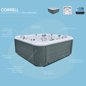 Heissner Whirlpool Spa Correll Classic, Außenansicht mit Details zu Material und Bauweise.
