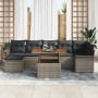 Graues 8-tlg. vidaXL Garten-Sofa-Set aus Poly Rattan mit Tisch und Stauraum.