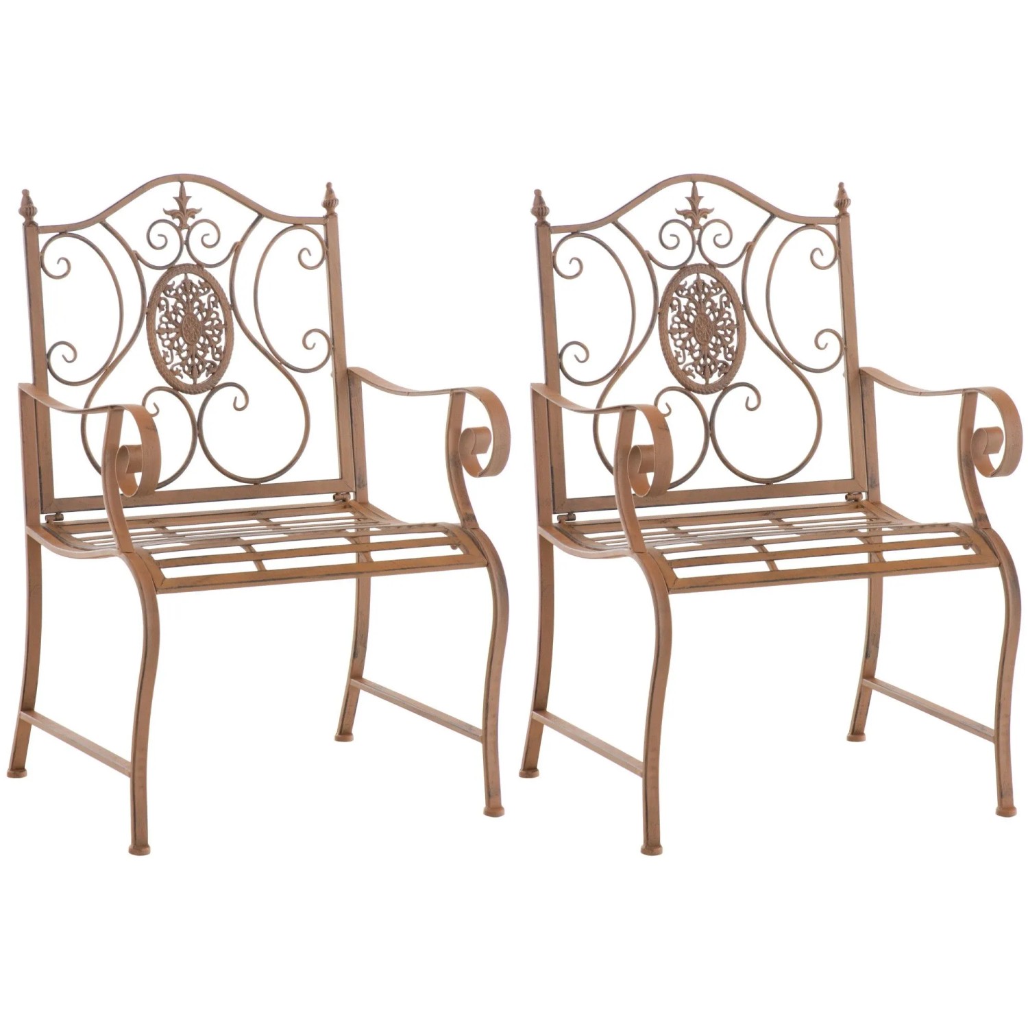 DELUKE 2er Set Gartenstühle AUSTIN Metall Antik Braun 62x53x94cm Balkonstuhl Terrasse Garten