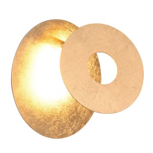 Goldfarbene, runde Trio LED-Wandlampe Leano mit indirekter Beleuchtung.