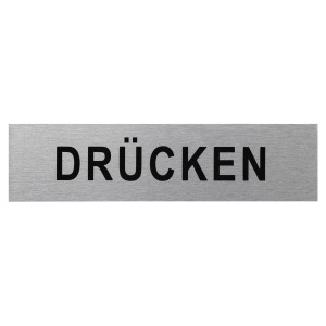 Aluminium Hinweisschild "Drücken" in Edelstahloptik, selbstklebend.