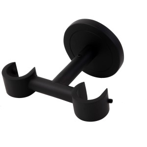 Schwarze Deckenhalterung für Gardinenstangen, 50x90x100 mm, aus Metall.