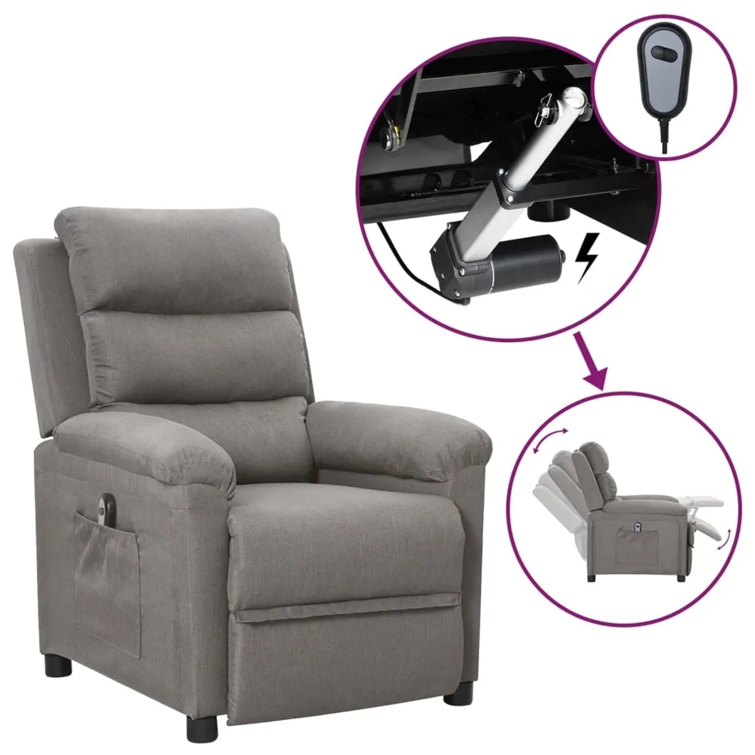 vidaXL Relaxsessel Elektrisch Hellgrau Stoff 3098963