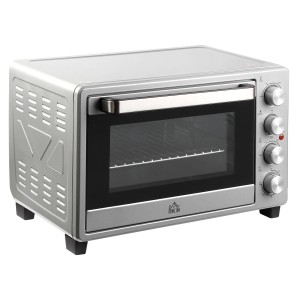 HOMCOM Mini-Backofen 32L in Silber mit Grillrost, Backblech und Timer.