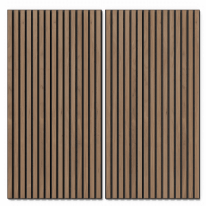 Denpanels Holzpaneel Eiche geölt, braun mit schwarzem Akustikfilz. Akustikpaneele für Wand und Decke.