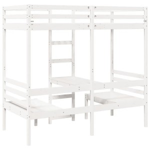 vidaXL Hochbett mit Schreibtisch & Stühlen Weiß 90x200 cm Kiefernholz 3308554