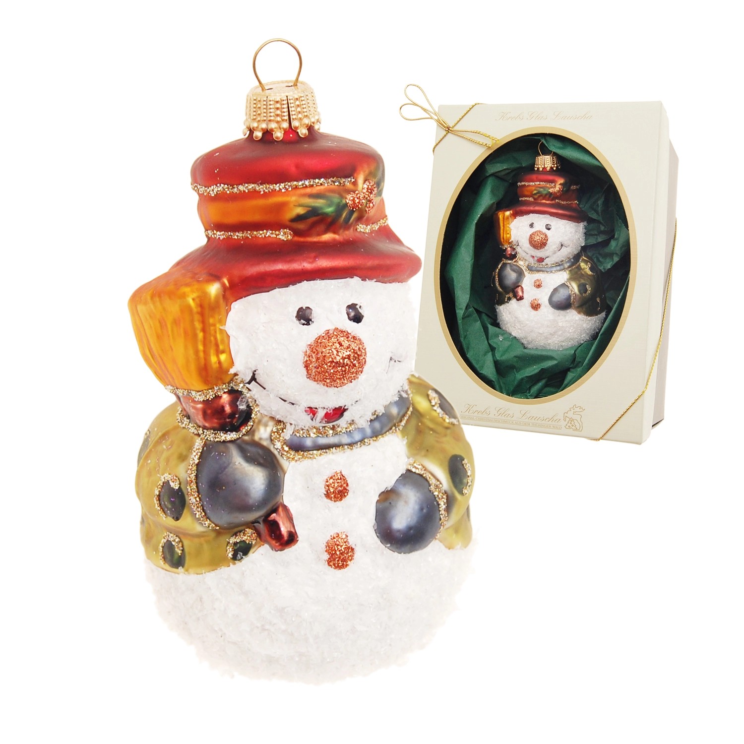 Krebs Glas Lauscha Baumschmuck Kleiner Schneemann Weiß 10cm