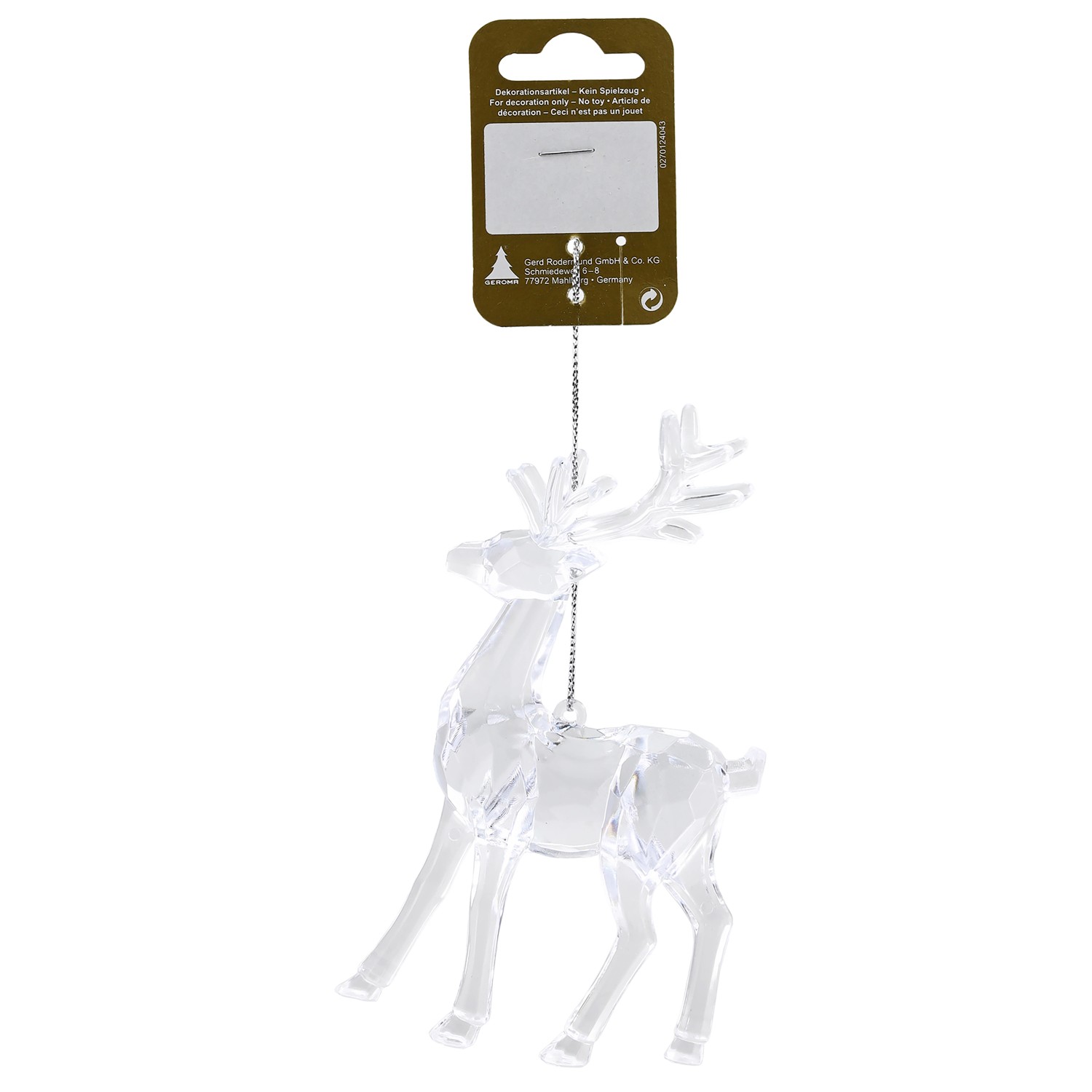 Weihnachts-Deko Hirsch zum Aufhängen aus Acryl 7,5 cm x 14 cm Transparent günstig online kaufen