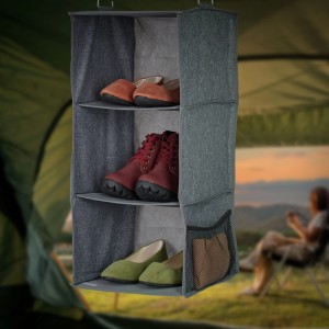 Relaxdays Kleiderschrank Hängeregal 2er Set Polyester Grau 3 Fächer Faltbar 73 cm x 30 cm x 30 cm 530 g