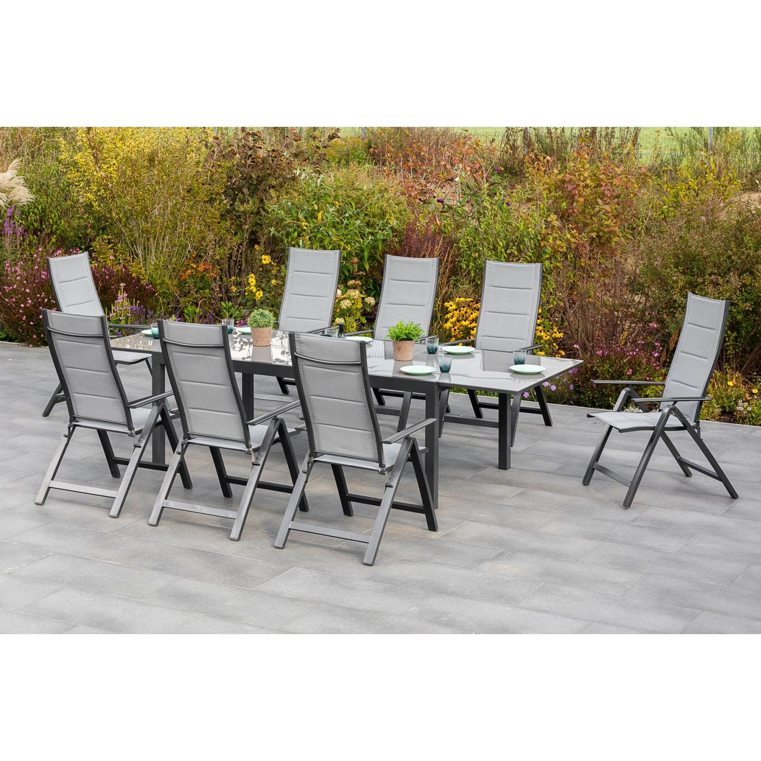 Merxx Florenz Set 9-tlg. Semi-Gartentisch Ausziehbar 200/300 x 110 cm günstig online kaufen